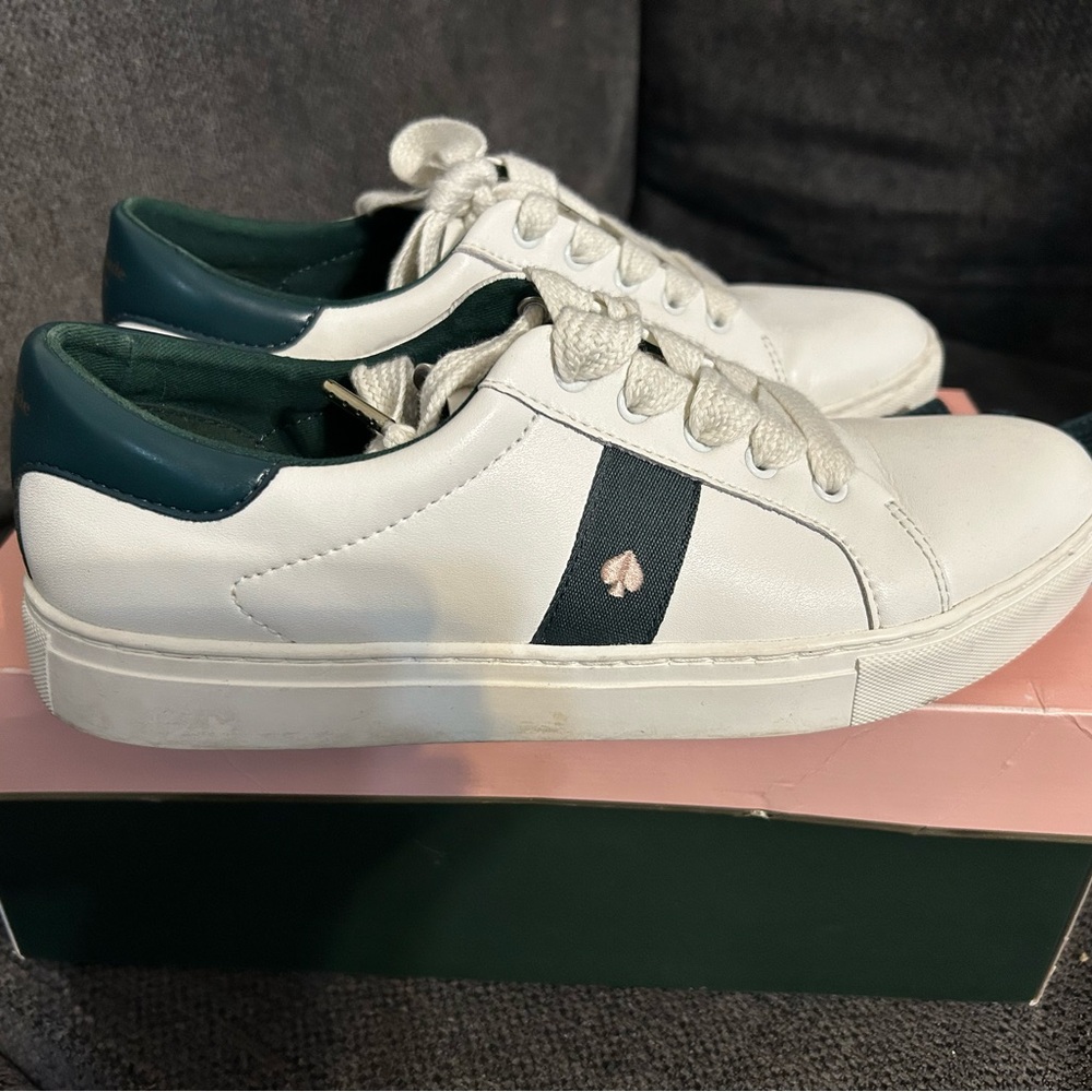 Kate Spade White and Green Leather Sneakers